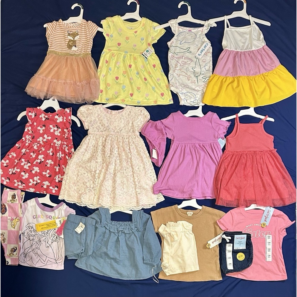 Huge Lot Baby Girls Clothes 18 Months NEW & EUC Summer Dress Carters Disney Sets
